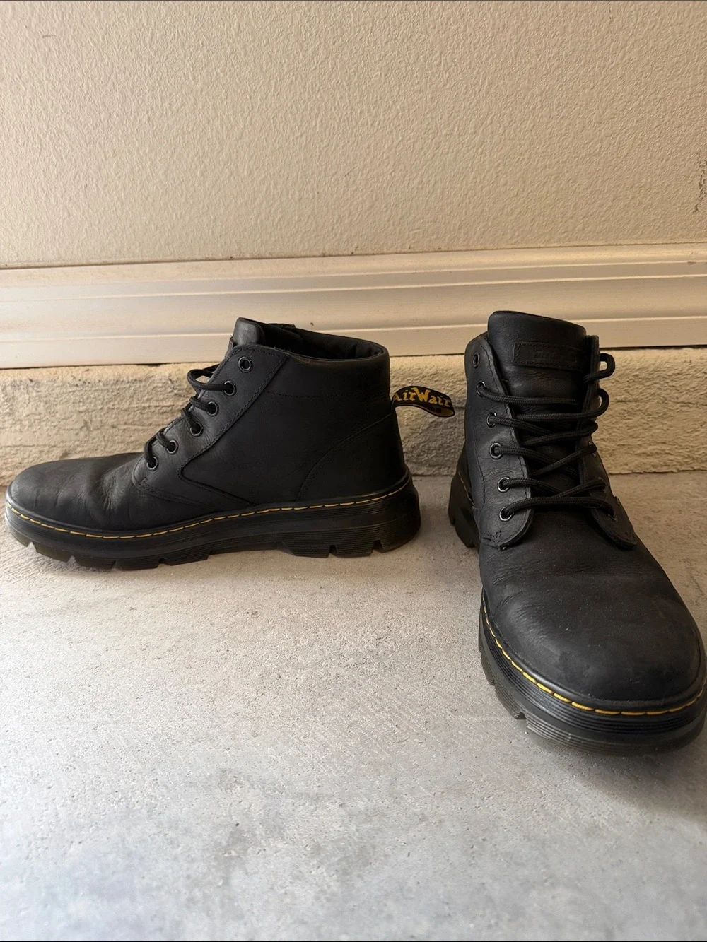 Dr. Martens Black Men's Lace-Up Boots with Yellow Stitching